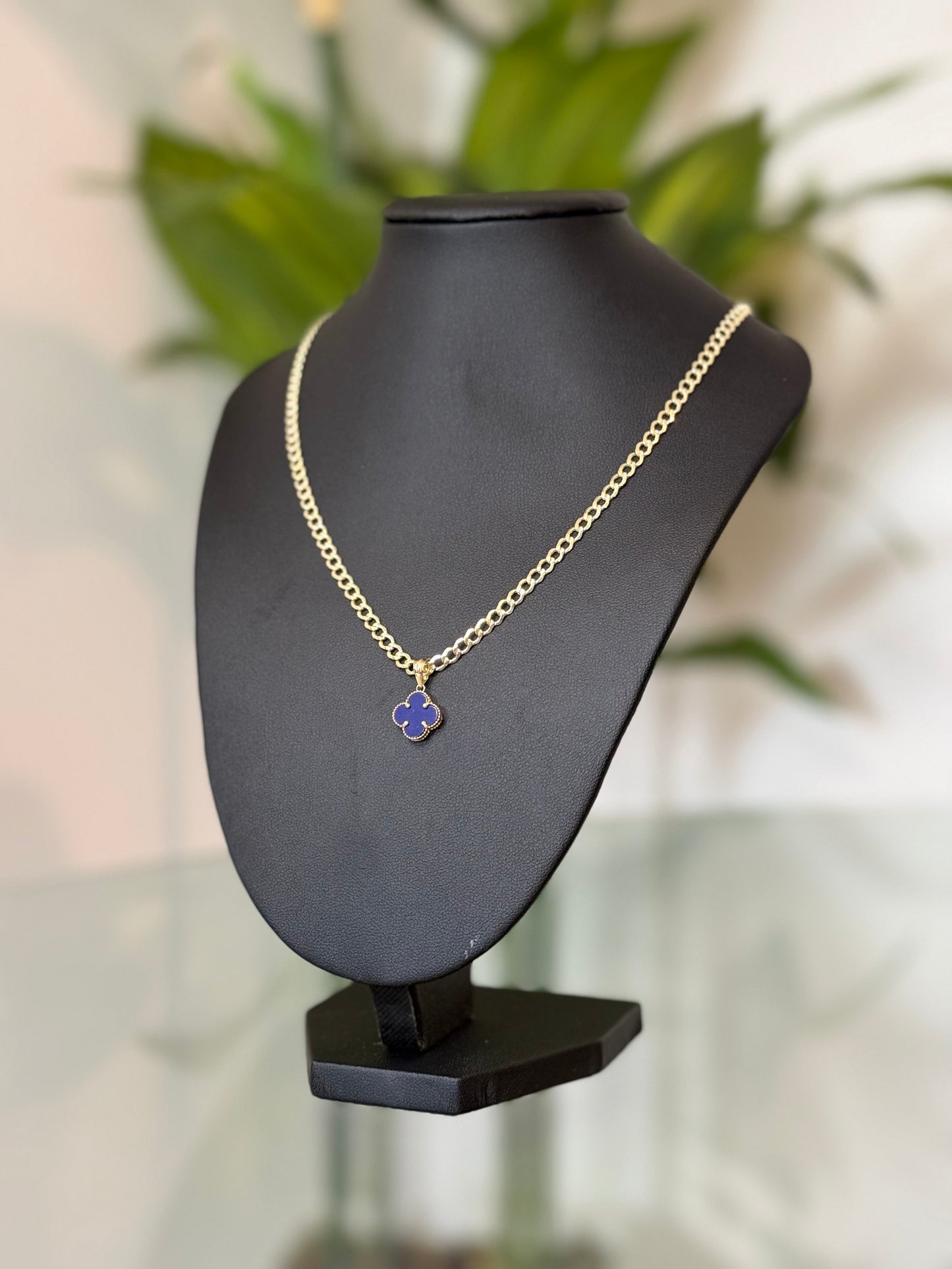 14K Gold Blue Clover Necklace